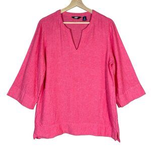 Lands End Linen Blend Tunic Top M Relaxed Pocket 3/4 Sleeve Beach Summer Coastal